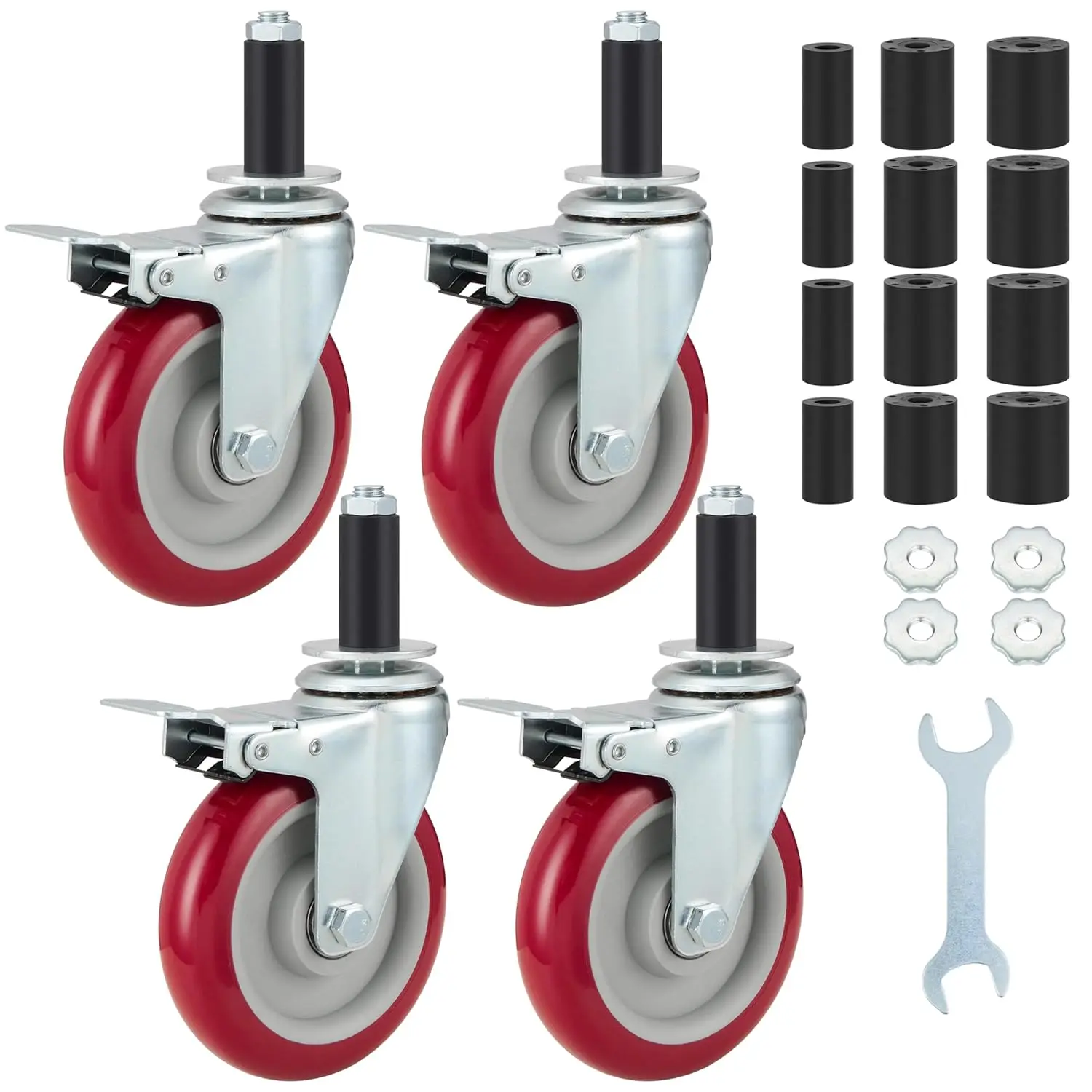 5 Inch Prep Table Caster Wheels Set of 4 Heavy Duty Expanding Stem Casters with Brake Fit 7/8