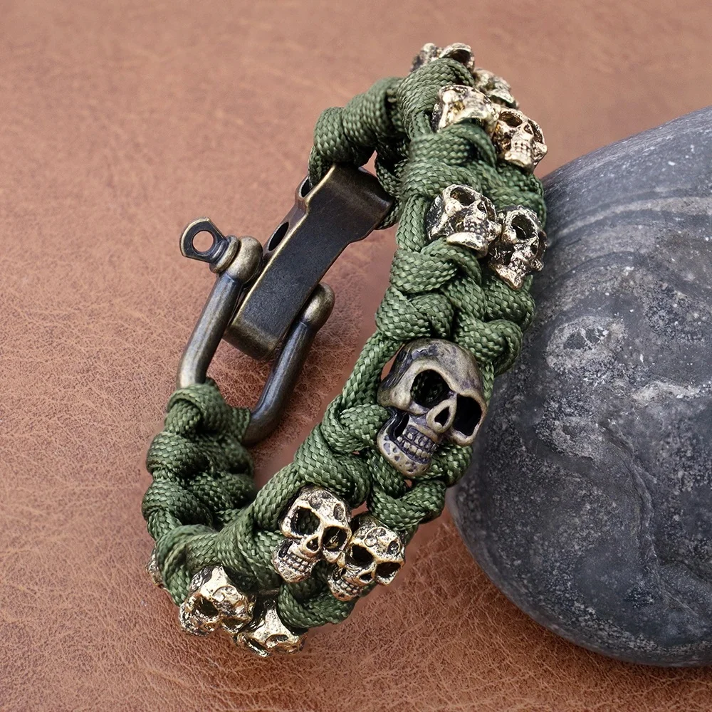 Vintage Skull Style Bracelet Jewelry Gift Outdoor Camping Paracord Survival Braided Rope Bangles Adjustable Clasp Pulsera Hombre