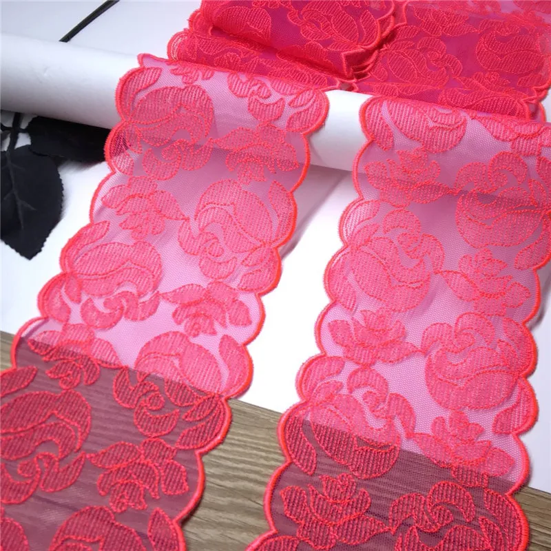 Neon Red Embroidery Tulle Ribbon Lace Trim DIY Sexy Doll Sewing Accessories Raspberry Flower Mesh Lace Trimming for Needle Work