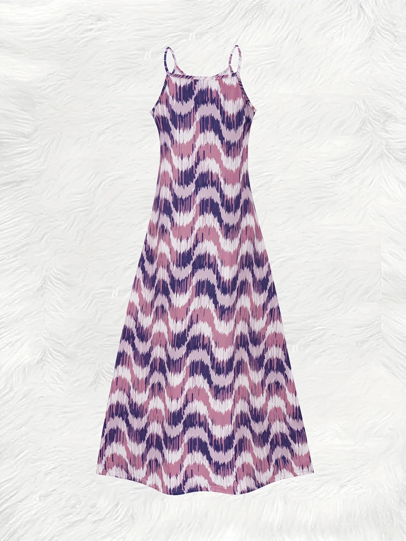 Printed Design Vacation style purple pink white serrated pattern camisole skirt