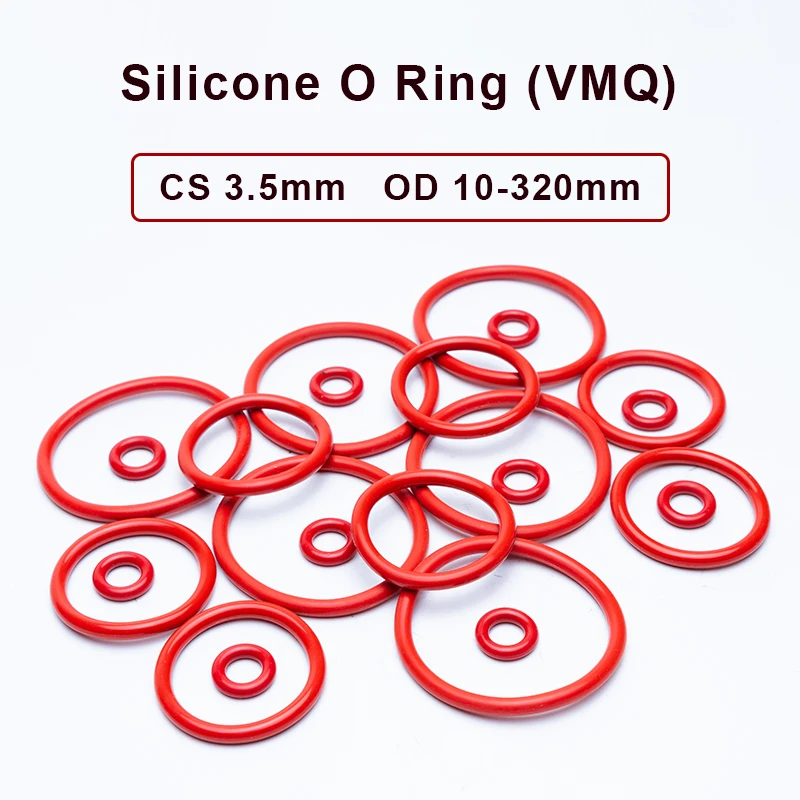 

CS 3.5mm Red Silicone O Ring Gasket VMQ Food Grade Sealing Washer Oil Resistant Insulation Rubber Sealing Ring OD 10-320mm