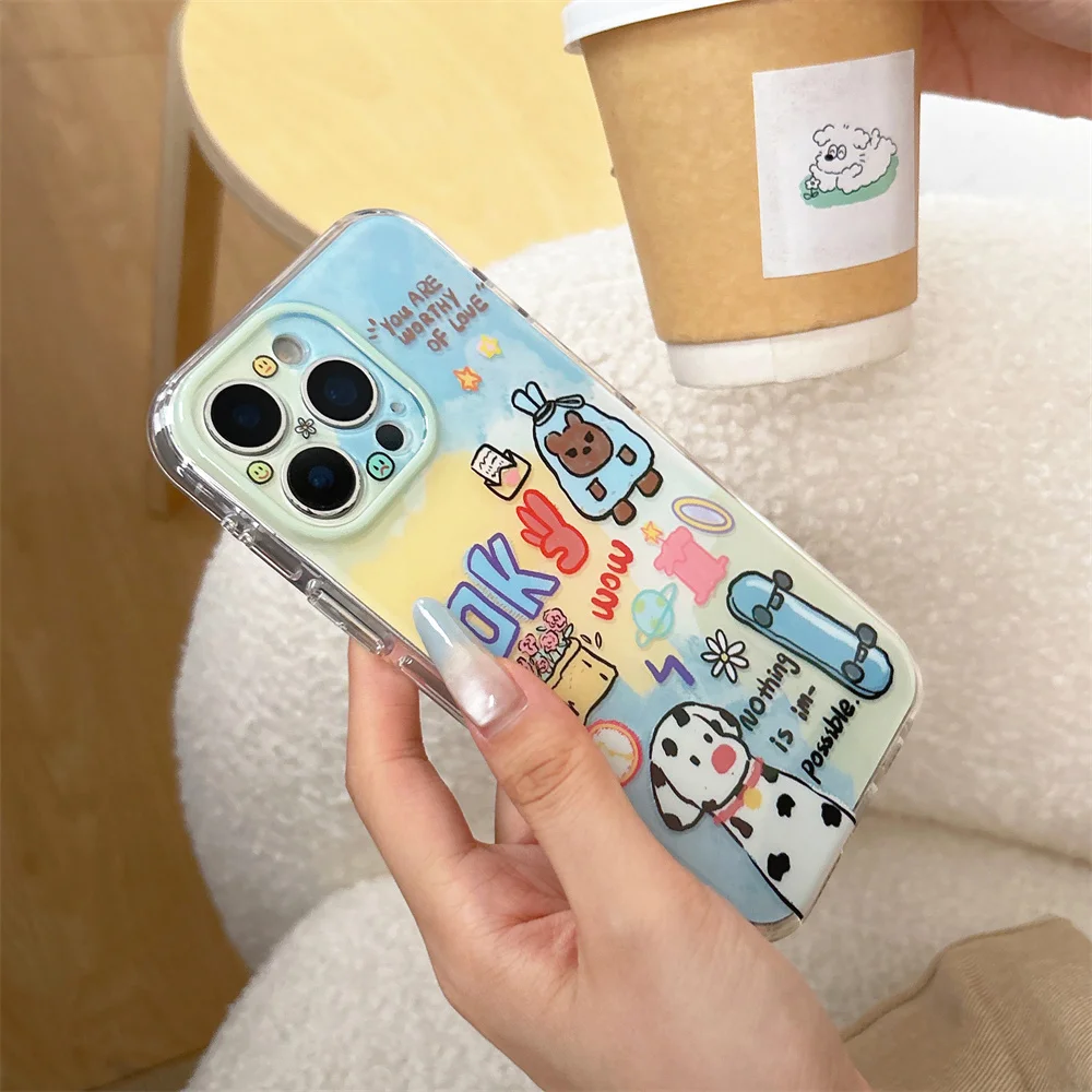 Ins Japanese Korean style graffiti OK spotted dog fine hole suitable for iPhone 17 Pro Max 15/16 Pro Max anti drop all inclusive