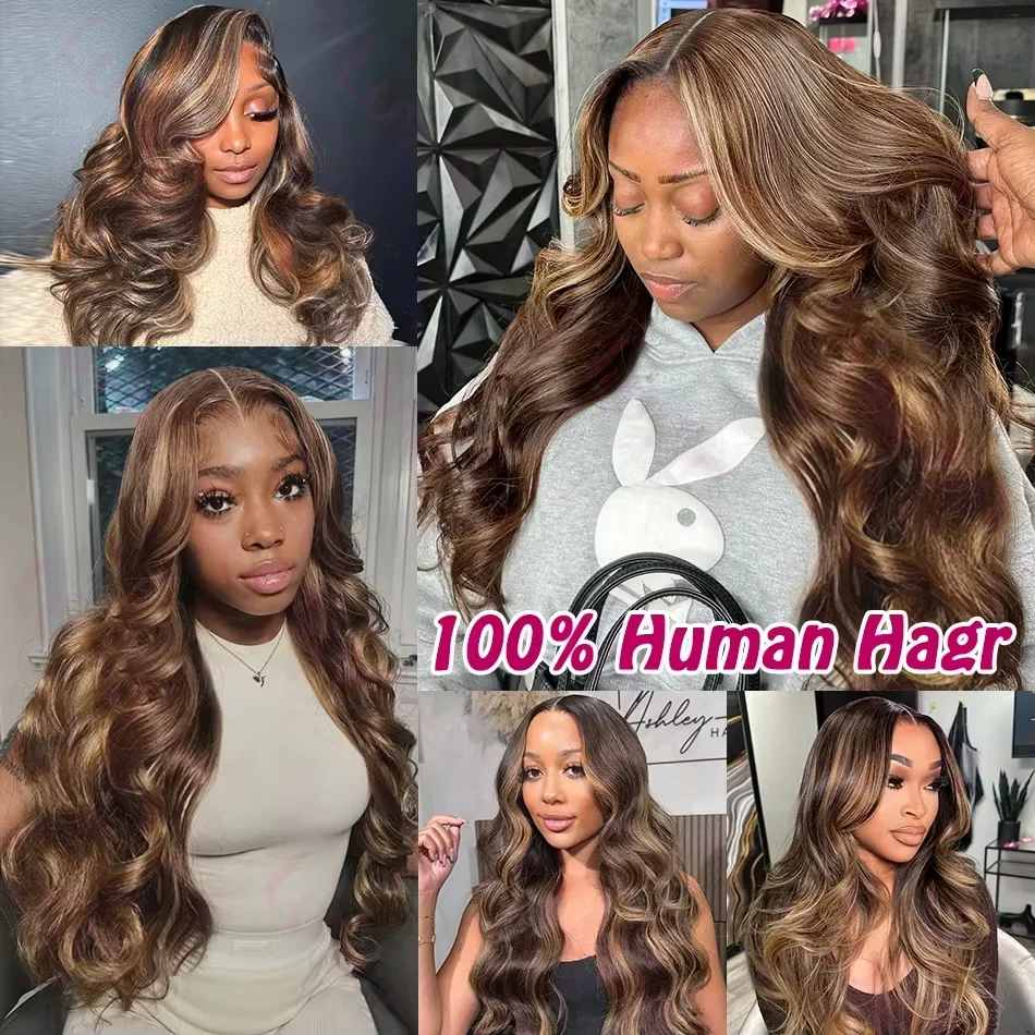 # 4/27 vague de corps mettre en évidence les paquets de cheveux humains colorés Ombre miel brun brésilien Remy Extensions de cheveux pour les femmes noires Double