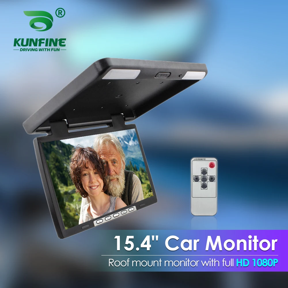 

KUNFINE 15.4 Inch Car Roof Monitor LCD Flip Down Screen Overhead Multimedia Video Ceiling Roof mount Display