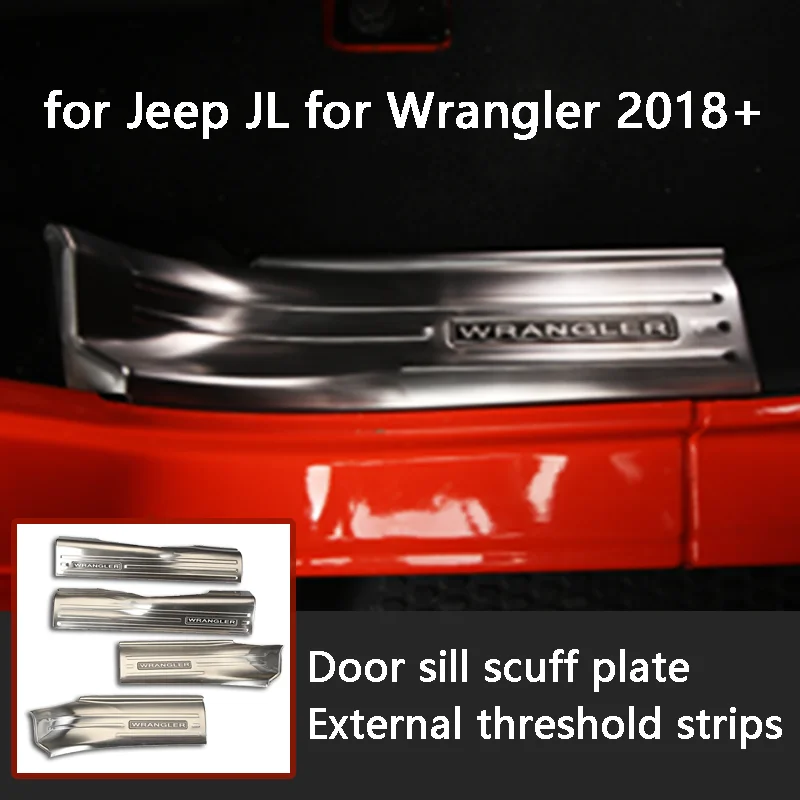 

SXMA JL1039 Threshold Strips of 4 Door Entry Guards Threshold Protection Door Sill Scuff Plate for Jeep JL for Wrangler 2018+