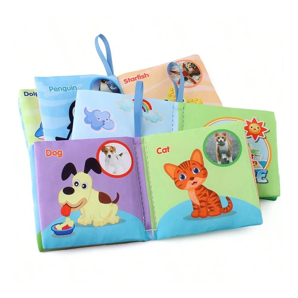 Livros de pano brinquedos do bebê, livros de aprendizagem do bebê de tecido colorido toque e sentir sons crinkle, para o dia das bruxas ação de graças natal
