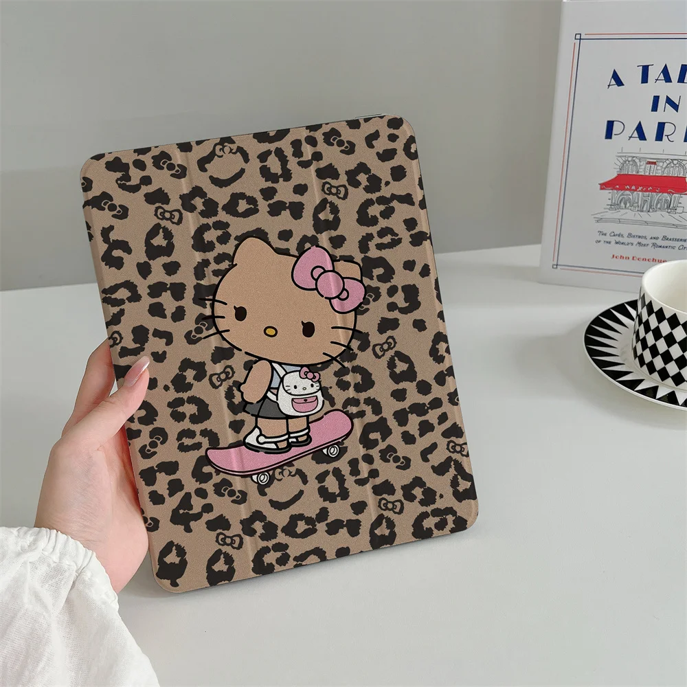 

Cute Leopard Skateboard HelloKitty Tablet Case Suitable for A16 2024 11 2025 Air 5/4 10.9 iPad 10 9.7 10.2/10.5 Mini 6/5 with Pe