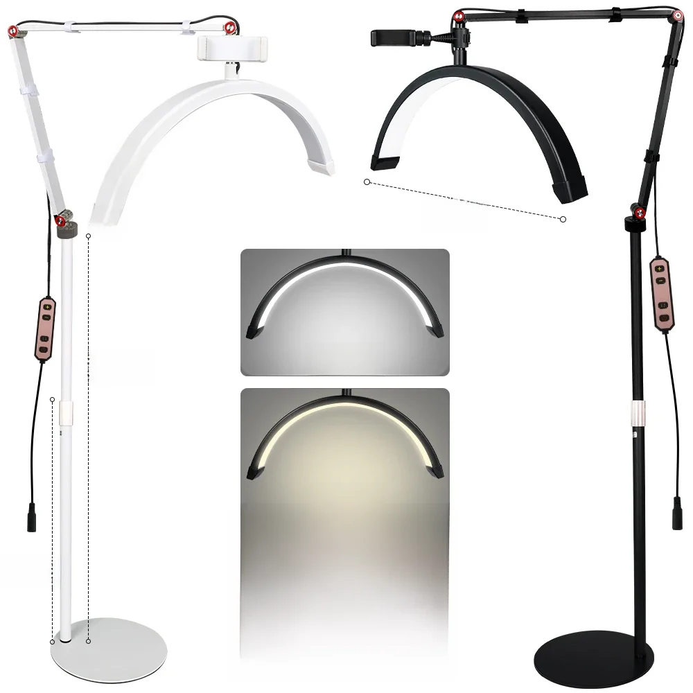 Lampa LED do przedłużania rzęs z 180 diodami, lampa półksiężycowa LED dla tatuażystów i kosmetyczek z klipsem na telefon do pielęgnacji urody, skóry i brwi. — zdjęcie produktu 7