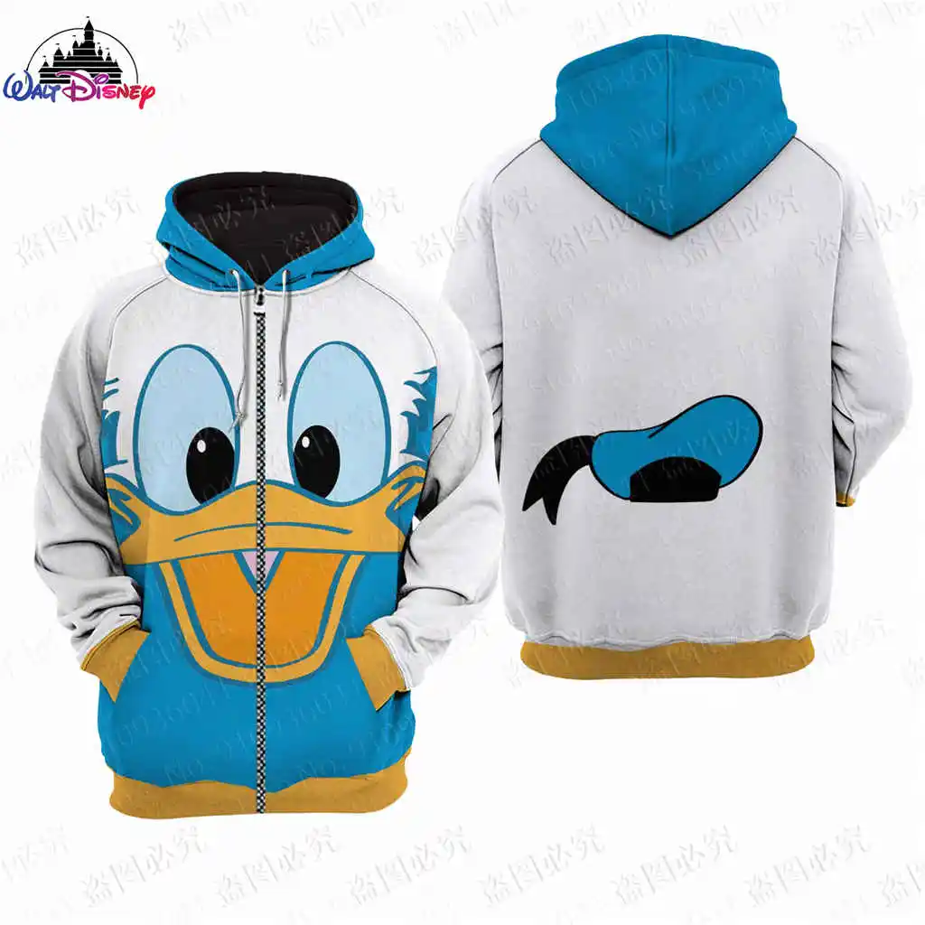 Donald Duck cartoon Disney uomo donna stampa 3D cerniera in pile di alta qualità/felpe con cappuccio abbigliamento genitore-figlio Pullover top