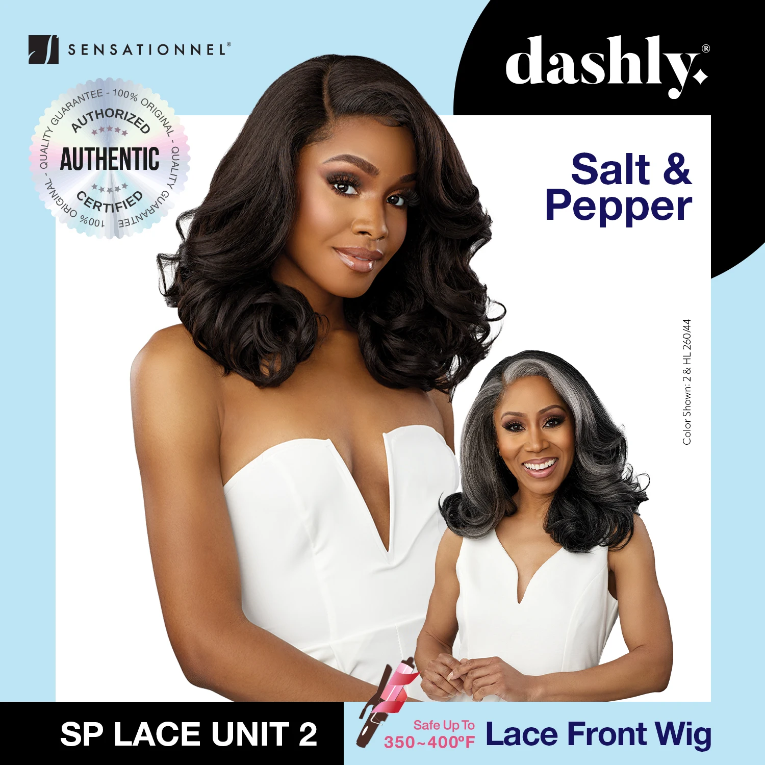 Sensationnel Dashly HD Lace Front Wig Salt N Pepper SP Unit 2 - Blow Out Style, Grey Wig, Natural Style, Heat Safe