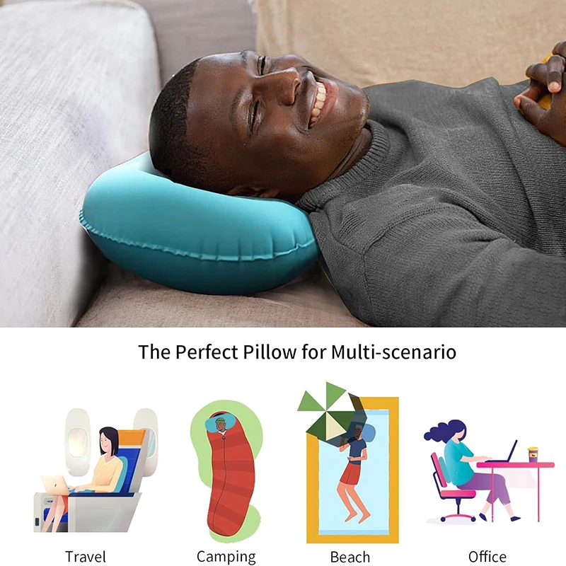 Ultralight Inflatable Travel Pillow Press to Inflate Compressible Ergonomic Neck and Lumbar Support While Camping Sleeping