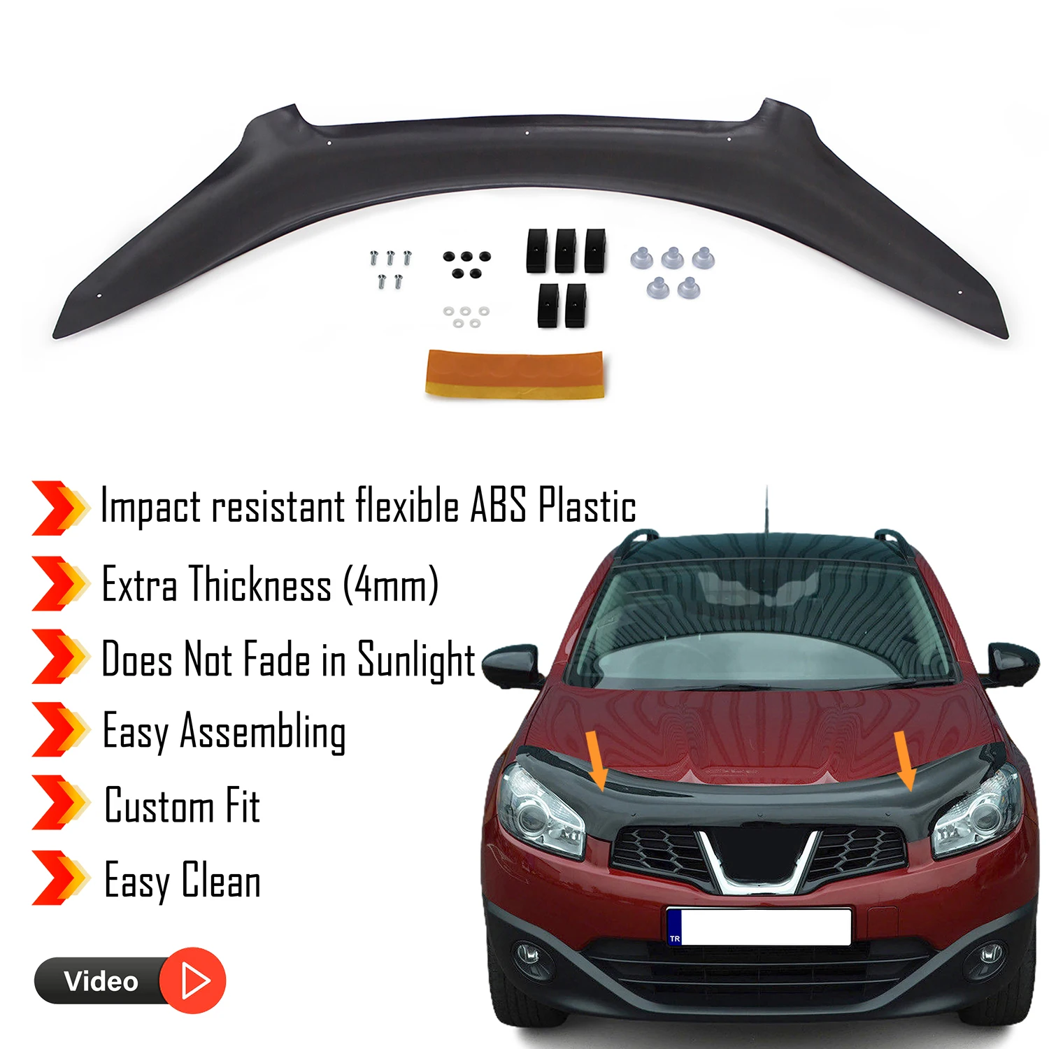 Hood Deflector Guard for Nissan Qashqai (2010-2013) Bug Shield Bonnet Protector / 4 mm thickness and ultra-durable material