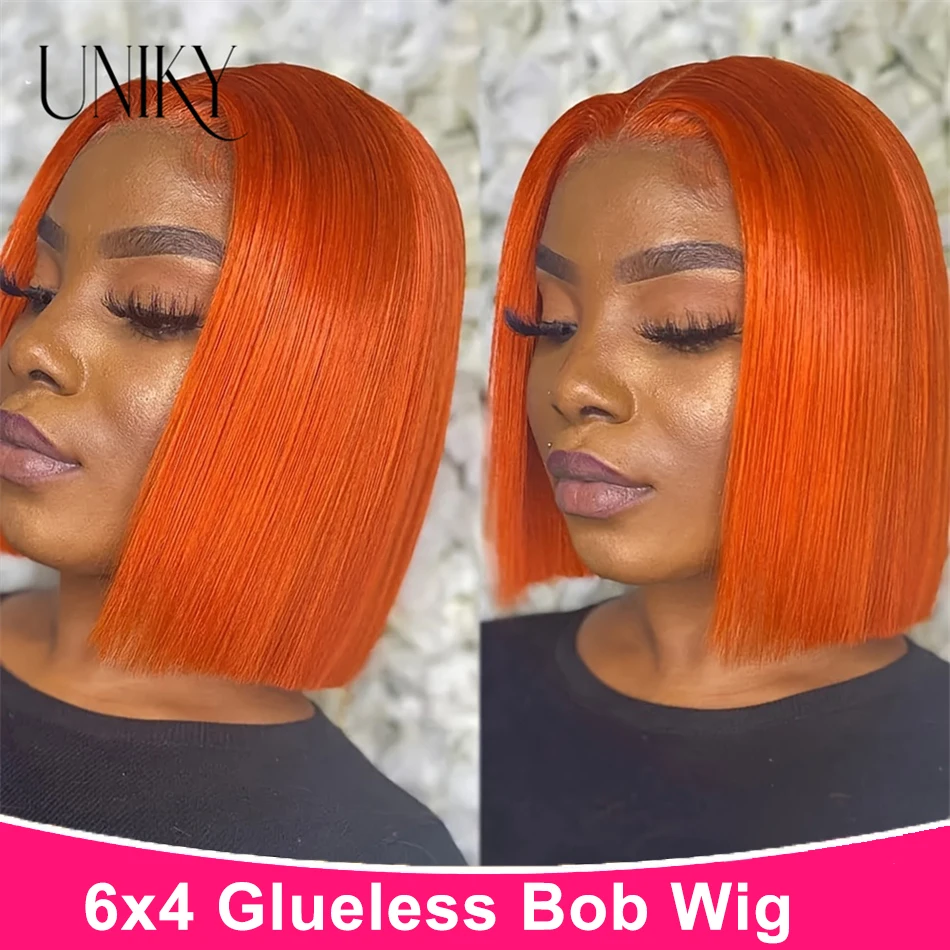 

Wear And Go Glueless Wig Human Hair Ready To Wear Short Bob Wigs For Women Transparent HD Pre Cut Lace Ginger Orange straightbob