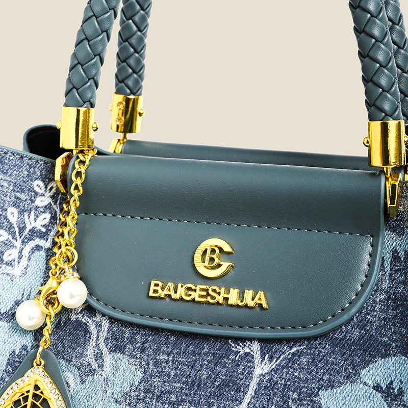Elegant Embroidered Canvas Tote Bag - Women's Large Capacity Handbag with Leather Straps - Perfect for Work  Shopping  and Casua