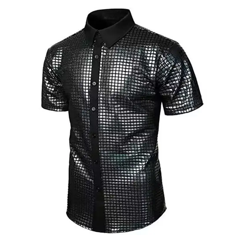 Men\'s ball T-shirt Di black yellow pool short sleeved solid collar summer spring formal party birthday party costume sequins