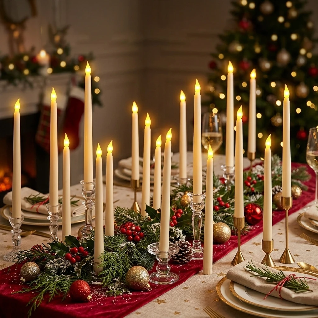 12-120pcs Flameless Taper Candles Battery Operated Candles LED Flickering Candlesticks Wedding Decor Candles Lights Party Dinner