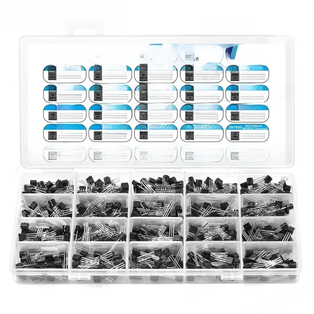 Assortiment de kits de transistors TO-92 NPN PNP BC547 2N7000 2N3904 2N5551 BC337 BC557 2N3906 2N2222A S8050 2N5401 BC327 2SC1815