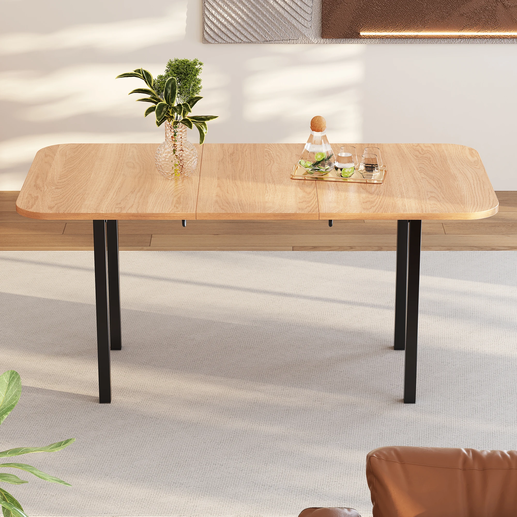 Image 3: Table à manger extensible, tables pliantes 120/160*80*75 cm, table de loisirs rectangulaire pour salon, table pliable et rangable, naturelle
