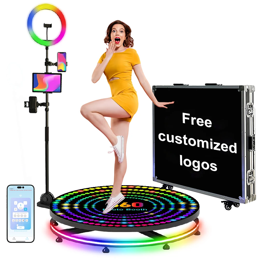 Portable 360 Photo Booth Machine Automatic Rotating Selfie 360 Spinning Photobooth with App control for Wedding Party Events