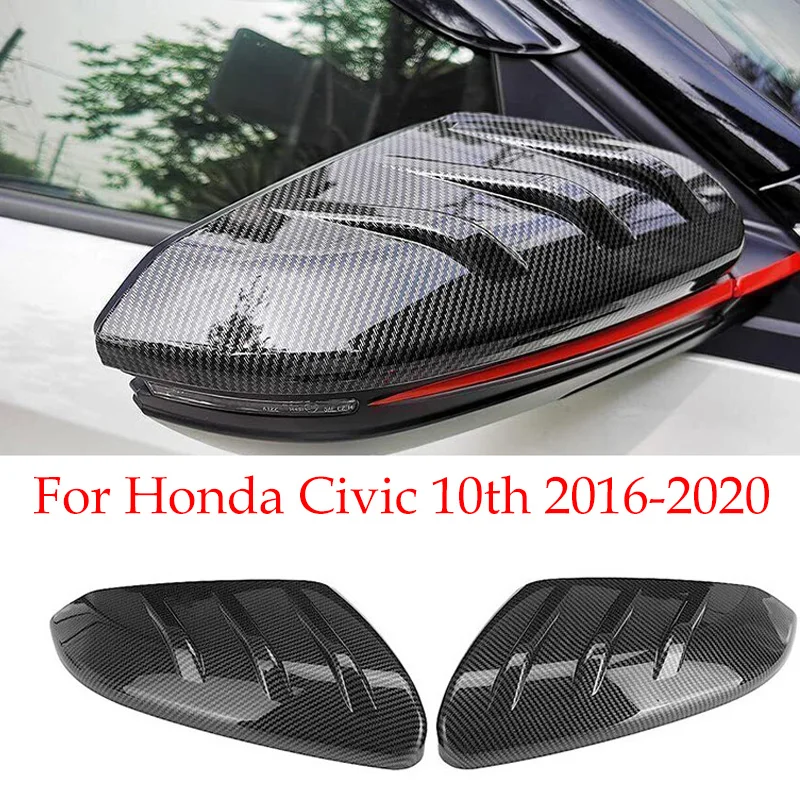 

For Honda Civic 10th 2016-2020 2PCS Carbon Fiber Look ABS Car Side Door Rear View Mirror Cover Cap Sticker Trim Case Shell