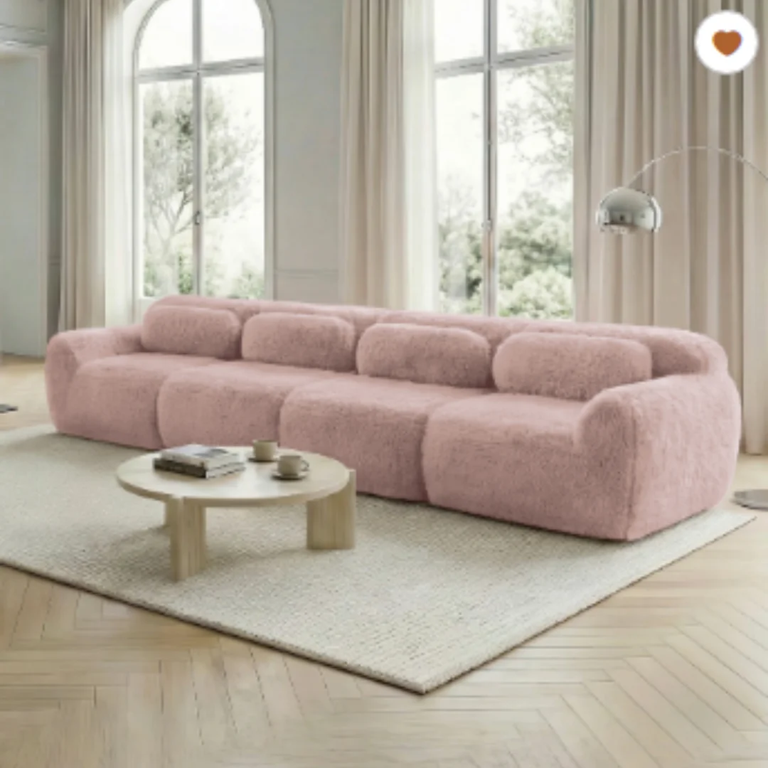 Sofá de 4 plazas, tela de felpa premium, combinación múltiple, base antideslizante, con cojines. Soporte ergonómico, espuma de alta elasticidad, adecuado para sala de estar, dormitorio, rosa