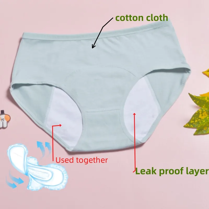 Menstrual PantiesWomen's Cotton Mid Waist Leakproof Underwear Ladies Physiological Stretch Breathable Postpartum Sanitary Brief