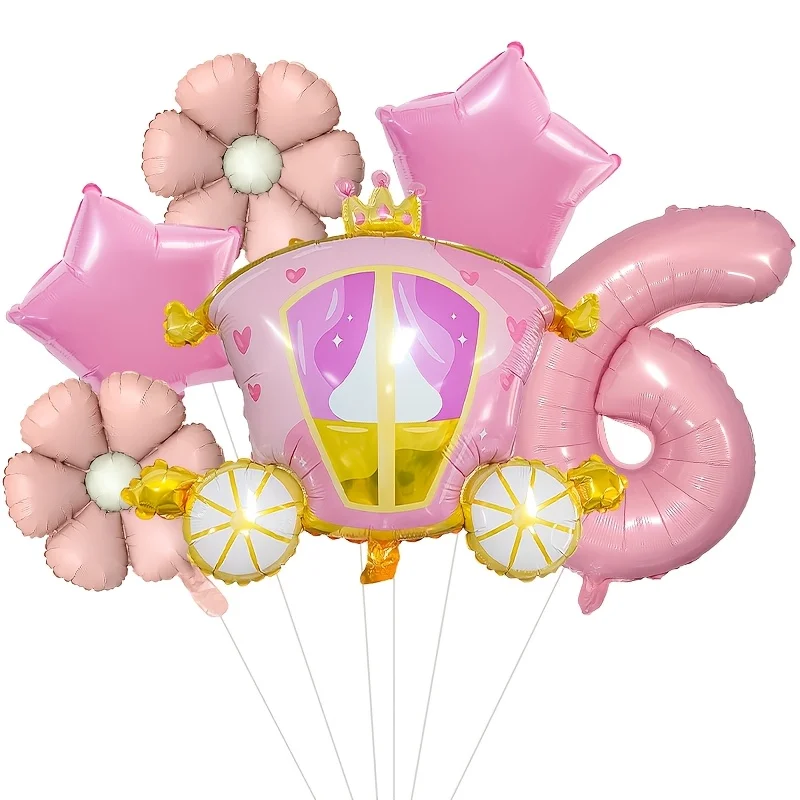 Set de Globos de Foil con Número 40 en Rosa, Tema Princesa de Ensueño, Incluye Margaritas Rosas, Estrellas, Decoraciones de Carruaje de Princesa, Incluye Globos de Foil, Decoraciones Realistas para Cumpleaños, Bodas y Fiestas