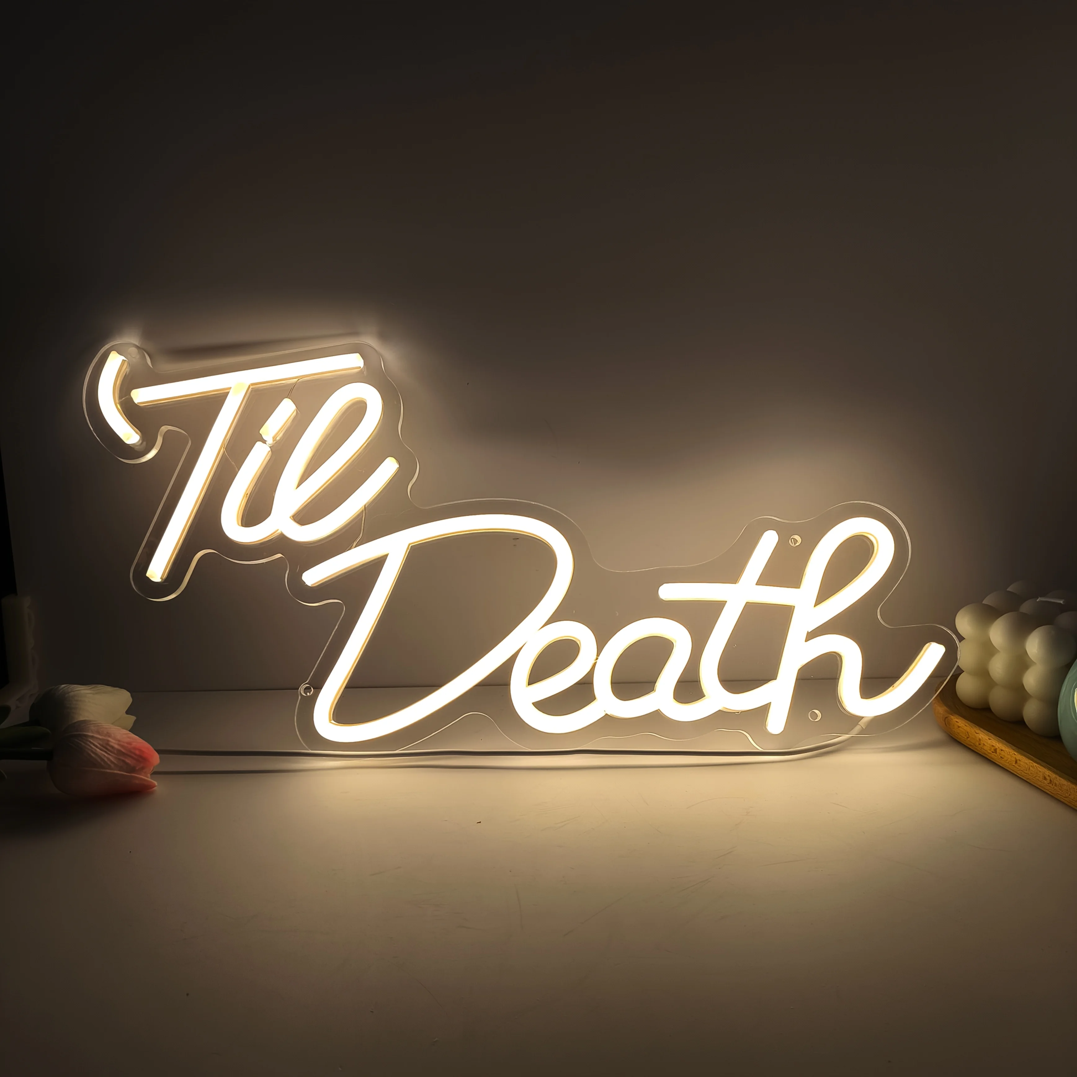 Neon Sign 'Til Death for Wall Decoration, with Adjustable Brightness And USB Compatibility for Laptops. Perfect for Weddings