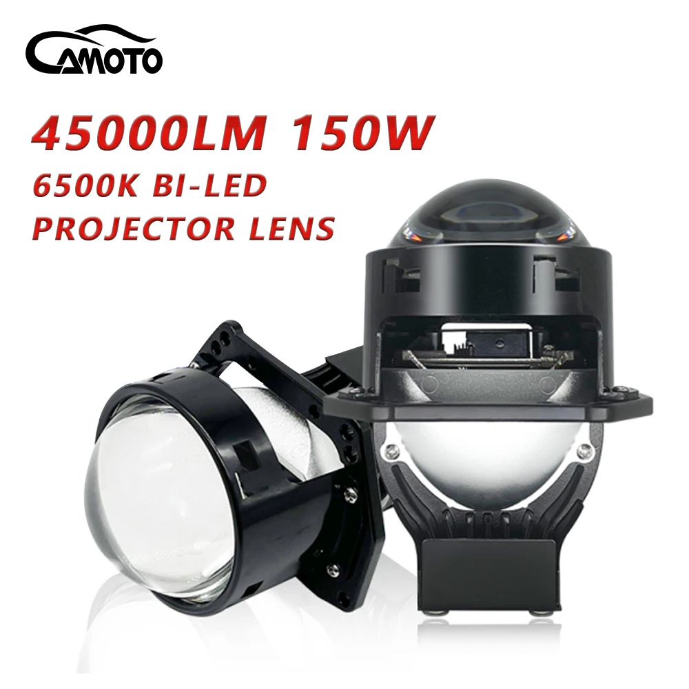 CAMOTO Bi LED 220W Dual LED Projector Lens Headlight High Power H4 Universal Fog Light Car Dual Laser Lens Spotlight 2 Pieces