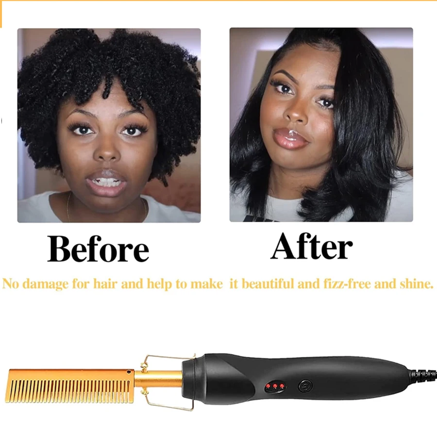 Goiple Electric Hot Comb Hair Straightenerm Curling Iron for Natural Black Hair Wigs Pressing Combs with Wig Glue Hair Wax Stick