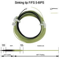 Aventik 100FT Sinking Tip Floating Line Fly Fishing Line 3-6 IPS WF4-8F/FS with 2pcs Welded Loop with Braided Core