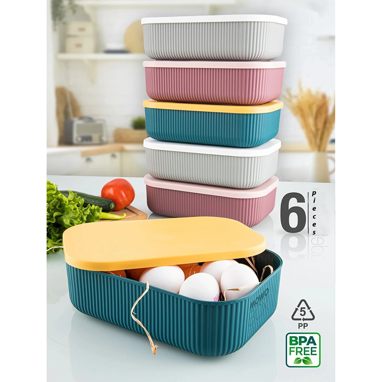 Kitchen Organizer Food Container Storage Box 6 Pcs Vegetables Fruits Cake Pastry Storage 3.2 Lt Colorful 27 x 18 Cm