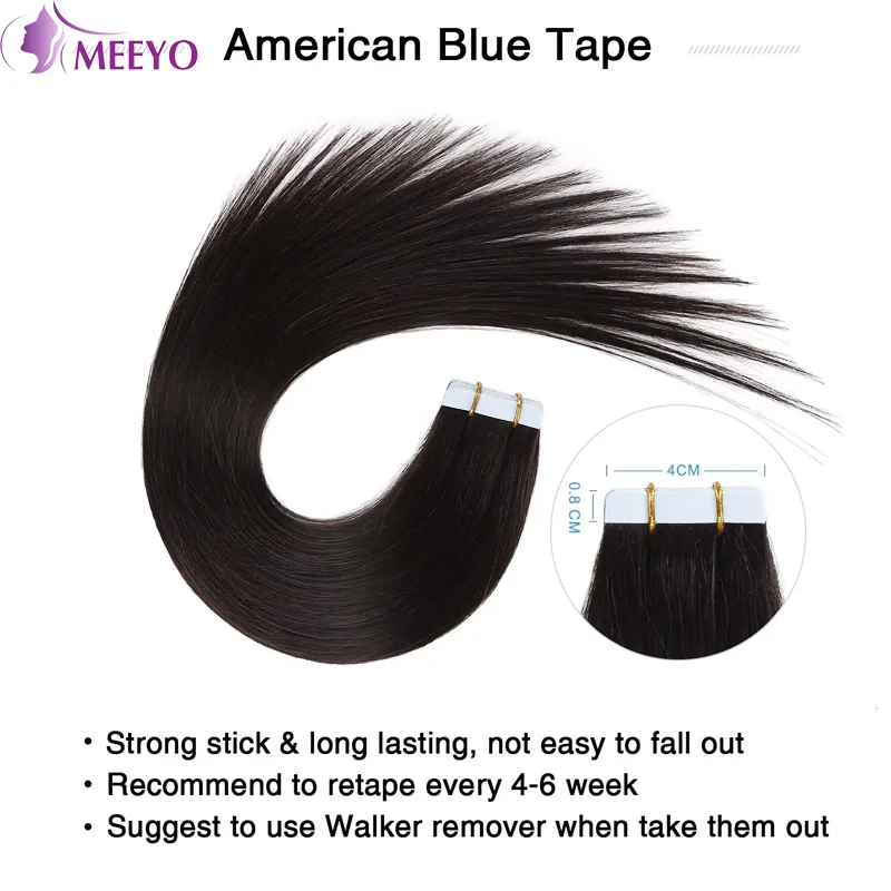 Tape In Human Hair Extensions Straight Adhesive Invisible Brazilian 100% Real Tape In Hair Extensions 16-26 Inch 20Pcs 50G/Pack