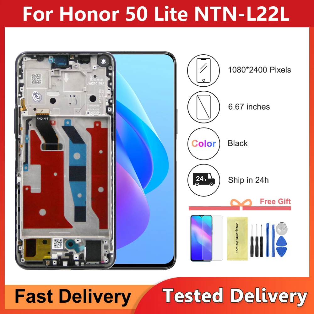 6.67'' Screen For Honor 50 Lite LCD Display Touch Screen Digitizer Assembly Replacement For Honor 50Lite NTN-L22L Display +Frame