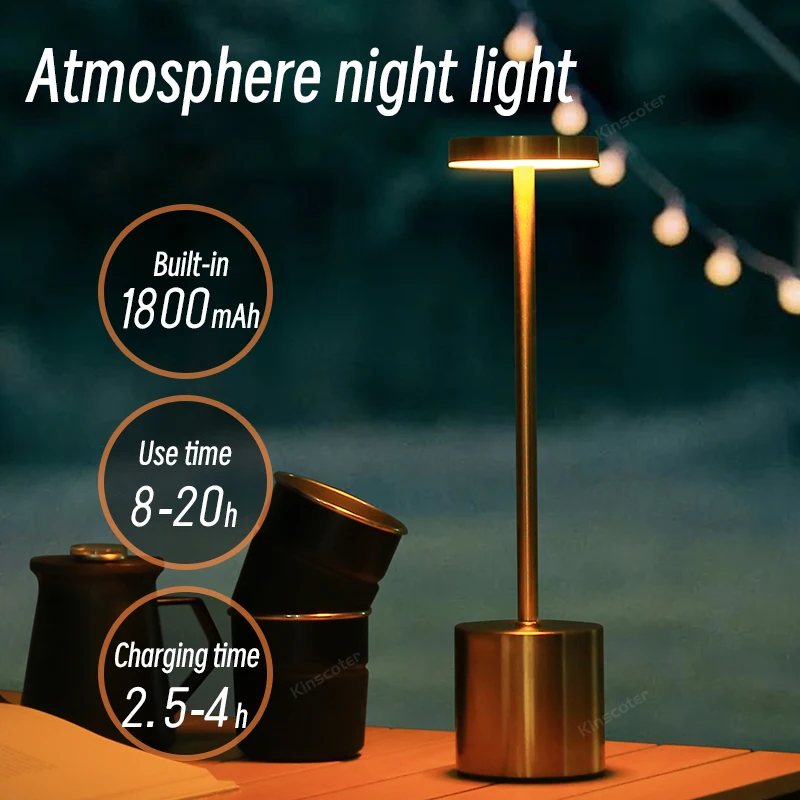 Led Cordless Night Light Rechargeable Bedside Table Lamps Touch Stepless Dimming Portable Desk Lamp For Bar Restaurant Camping