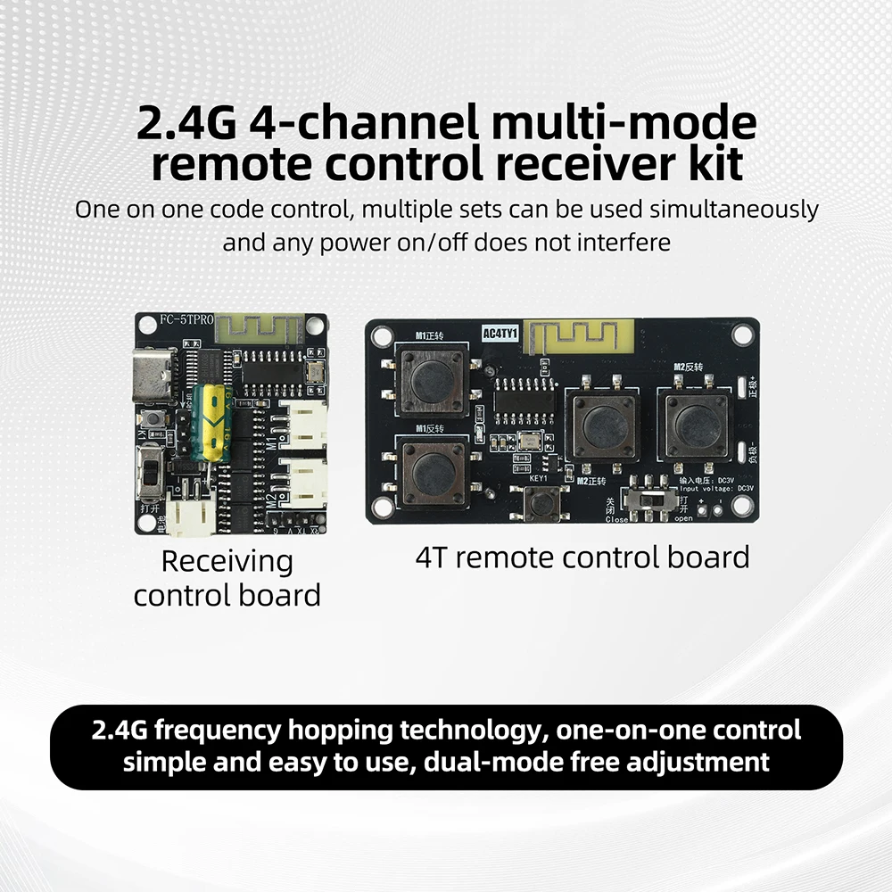 2.4 GHz 4-Channel Multi-Mode Remote Control Receiver Kit 3-Speed Control DIY Accessories for Motors Servos with Type-C Charging