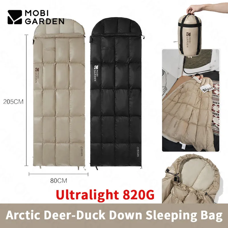 MOBI GARDEN Outdoor 650FP Duck Down Sleeping Bag 820g Ultralight Winter Keep Warm Quilt Envelope Style 5℃~18℃ Camping Portable