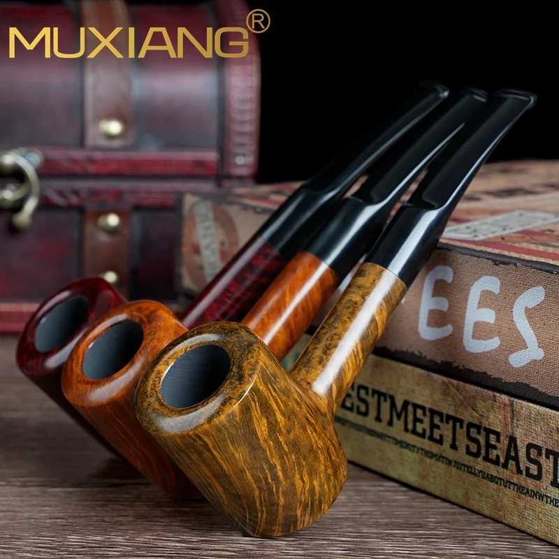 MUXIANG Briar Wood Tobacco Pipe Handmade Smoking Pipe 9mm Filter Curved Hammer Pipe Desktop BriarWood Pipe Easy Carry for gift