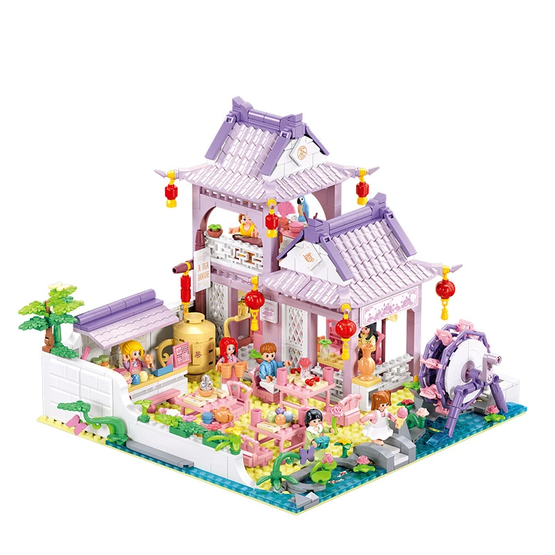 Sluban Chinese Courtyards Tea House Building Blocks Set City Friends Girls DIY House Bricks MOC Creative Construction Toys Gift