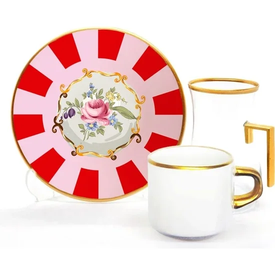 

Toygar Drop Handle Asena Tea Coffee Set 6+6 Pink Flower