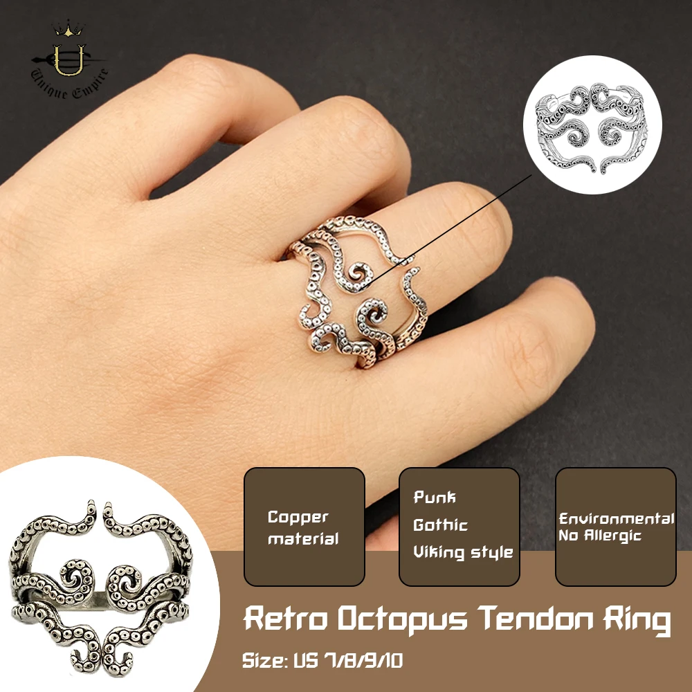 Reptilian Octopus Ring Unique Open Tentacle Adjustable Ring, Punk Gothic Statement Jewelry for Women Men Retro Unisex Gift
