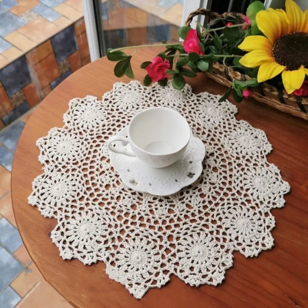 

4 Pieces Large Table Place Mats White Beige Color Kitchen Doilies Wedding Party Table Setting Accessories Hand Crochet Napkins