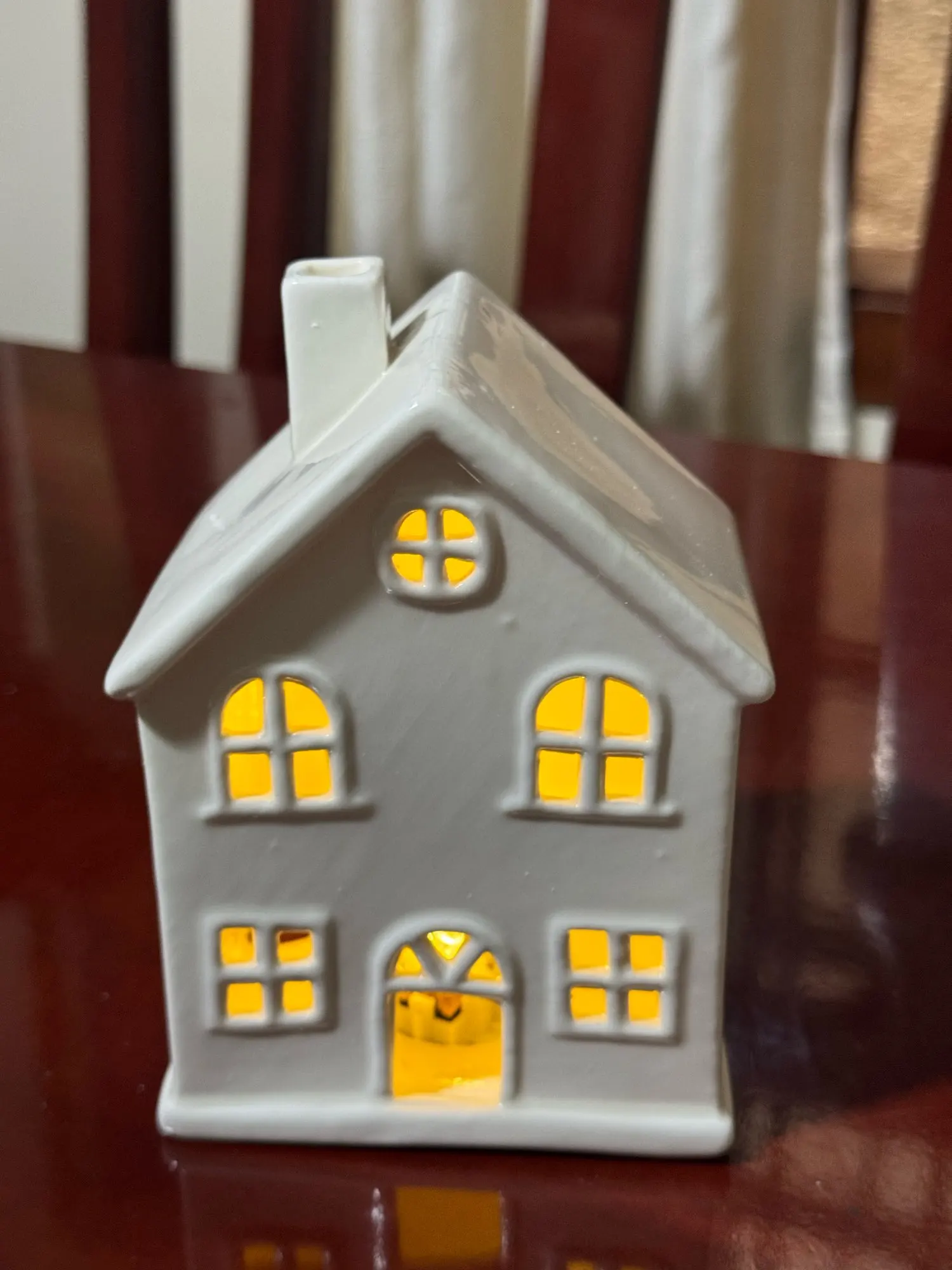 Ceramic Christmas Home Decorations Lighted Christmas House Figurine with Light Xmas Crafts Creative LED Hollow House photo review