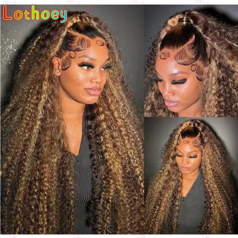 Parrucca anteriore in pizzo Parrucche brasiliane dell'onda d'acqua dei capelli umani Parrucche ricci pre pizzicate senza colla colorate 4/27 per le donne nere