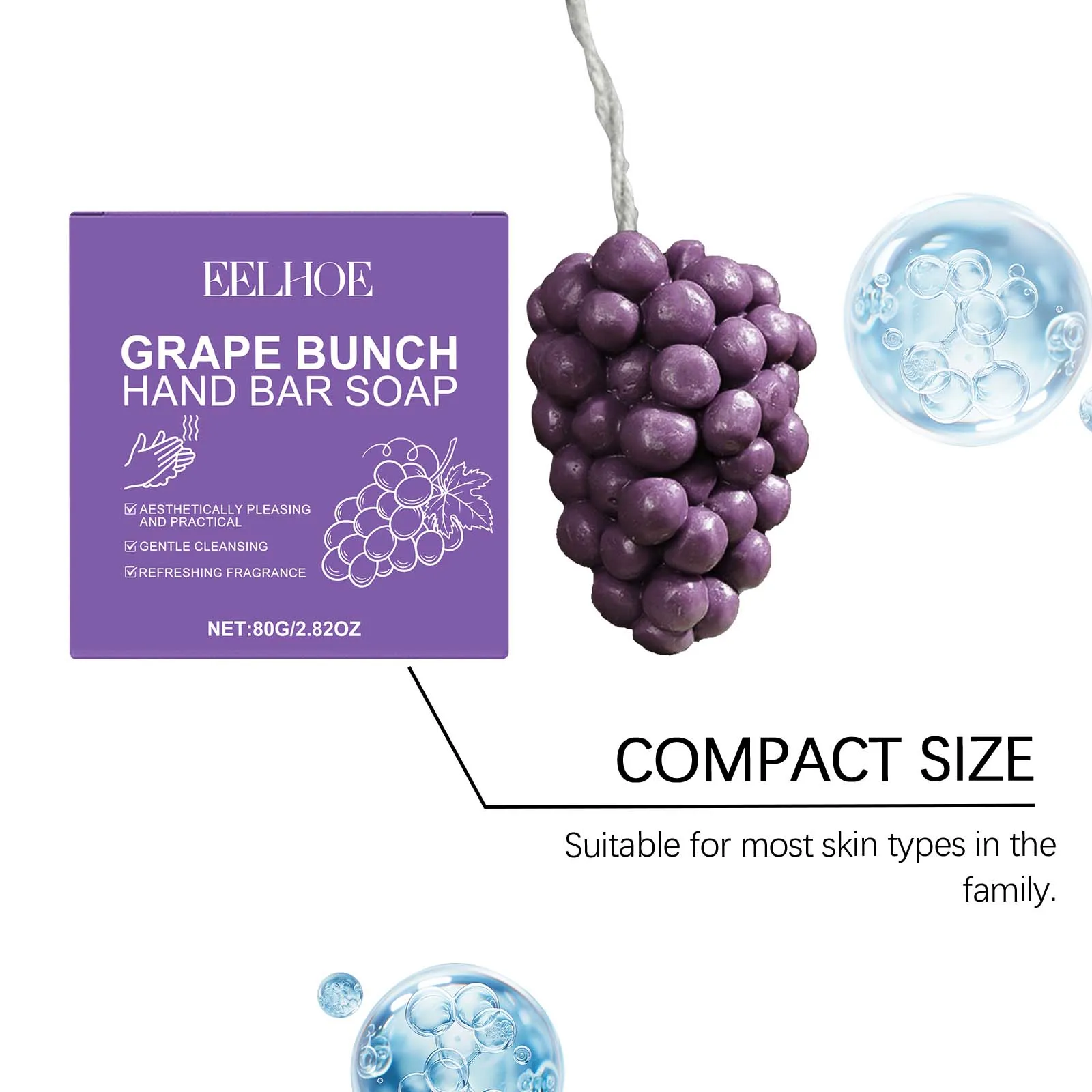 Eelhoe Grape Bunch Hand Bar Soap Deep Cleansing Oil Removal Rich Lather Gentle Skin Care Moisturizing Refreshing Daily Use Bath Body Bar Soap