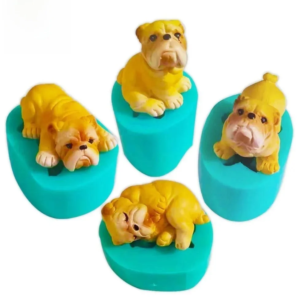 Mini Bulldog silikonowe formy narzędzia do dekorowania ciast czekoladowych pies motyw zwierząt świeca foremka do mydła tynk Cement glina polimerowa forma — zdjęcie 2