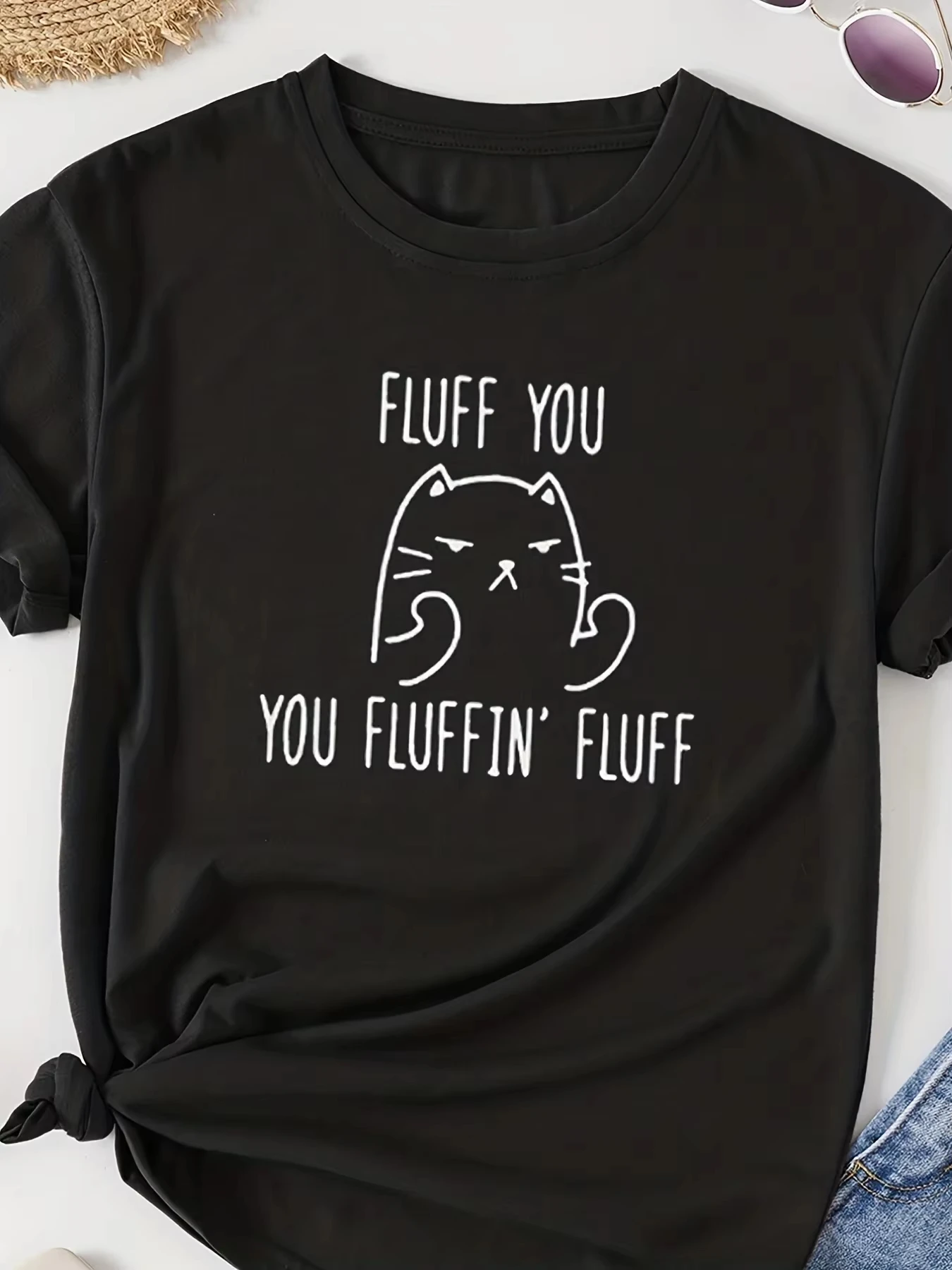 

Cat T-shirt Spring Summer Women's Clothing Fashion Casual Printed Round Neck T-shirt Casual Short Sleeve