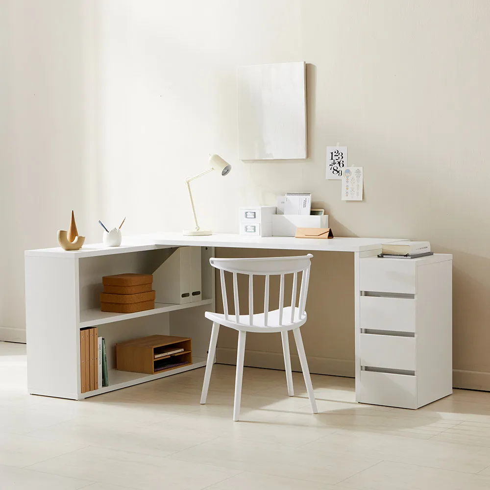 Snow WIdendesk L-shaped Student White Desk 1400/1600