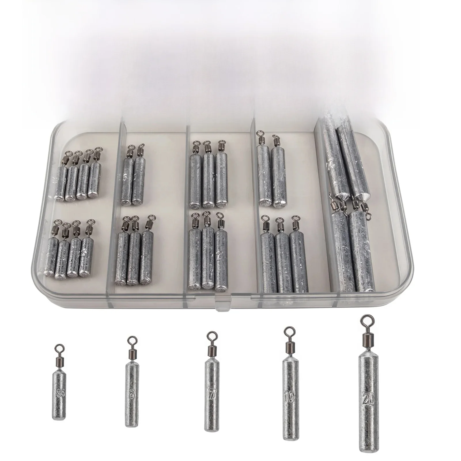 28 pièces/boîte plombs de pêche 3.5g 5g 7g 10g 14g 20g goutte coup plomb poids pour carpe basse pêche plombs d'eau douce plombs avec anneau