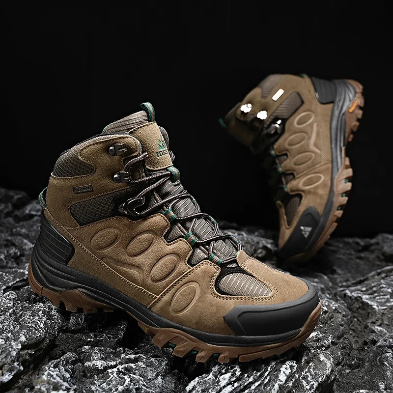 HIKEUP haut de gamme hommes botte de randonnée hiver chaussures de plein air à lacets antidérapant Sports de plein air décontracté Trekking bottes homme imperméable daim